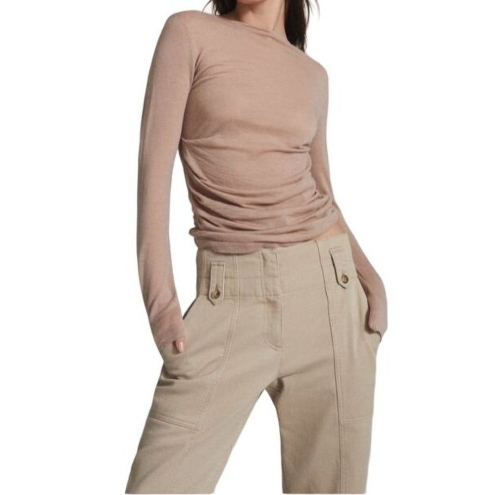 REISS Margot Wool Cashmere blend ruched top sweater Size M $220